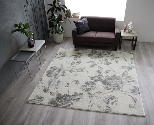 ボタニカルなモチーフを優しく上品なカラーで表現した丈夫で長持ちする日本製ラグ フェリシア