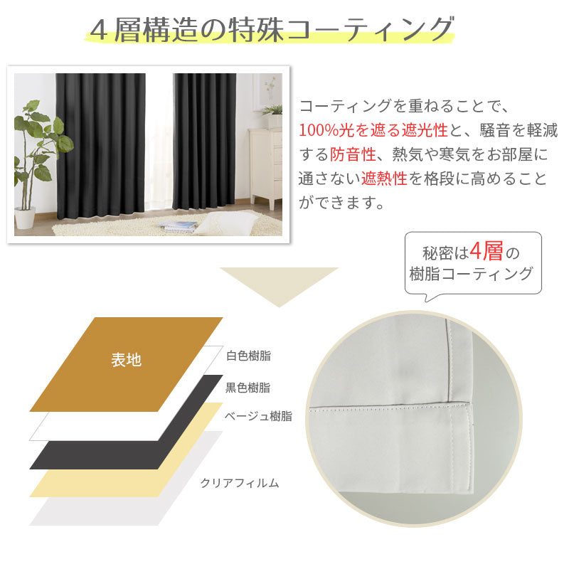 遮熱・防音・コーティング完全遮光カーテン幅100×丈135~200cm(2枚入) Gio - ジーオ ブラウン