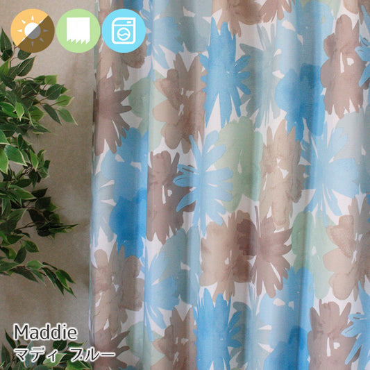 花柄シルエットがおしゃれな2級遮光カーテン Maddie - マディー ブルー