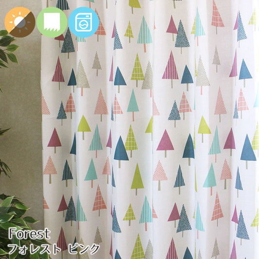 森をモチーフにした2級遮光カーテン Forest - フォレスト ピンク