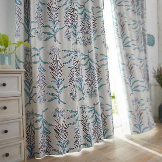 北欧カーテンシリーズ 繊細なラインで描いた品のあるフラワー柄の遮光カーテン幅100×丈135~200cm(1枚入) Glasse - グラッセ ブルー