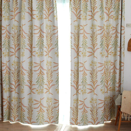 北欧カーテンシリーズ 繊細なラインで描いた品のあるフラワー柄の遮光カーテン Glasse - グラッセ イエロー