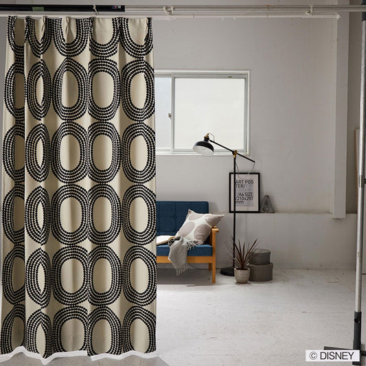 【Disney ディズニー】ドットの中に隠れミッキーがいるモダンな遮光カーテン MICKEY Dot ring - ミッキー ドット リング ブラック