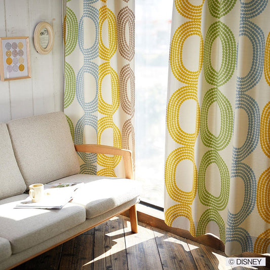 【Disney ディズニー】ドットの中に隠れミッキーがいるモダンな遮光カーテン MICKEY Dot ring - ミッキー ドット リング ミックス