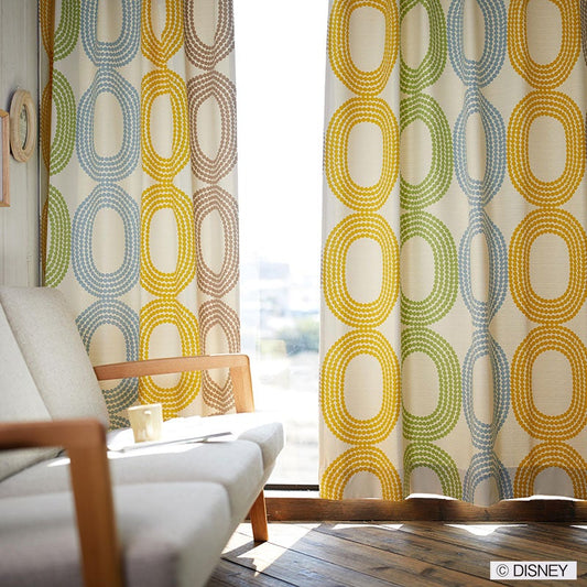 【Disney ディズニー】ドットの中に隠れミッキーがいるモダンな遮光カーテン MICKEY Dot ring - ミッキー ドット リング ミックス