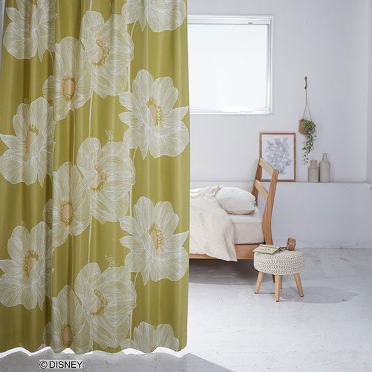 【Disney】大胆なアネモネがエレガントな雰囲気の遮光カーテン MICKEY Okii anemone - ミッキー オオキイアネモネ イエローグリーン 幅100×丈135~200cm(1枚入)