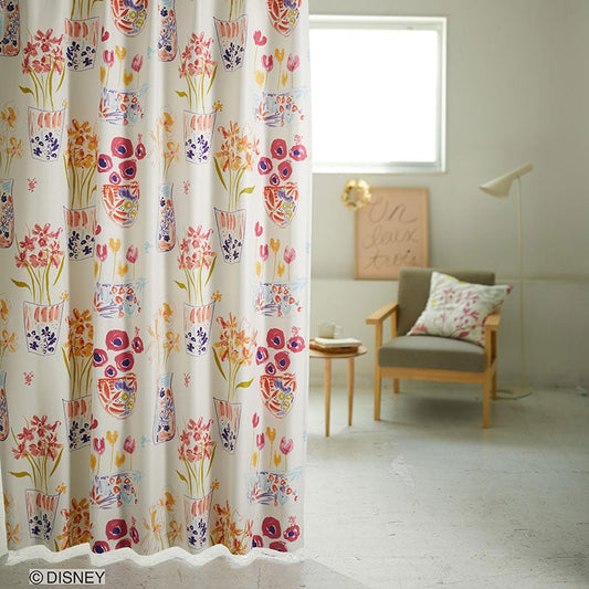 【Disney ディズニー】カラフルな植木鉢でミッキーとミニーが遊んでいる遮光カーテン MICKEY Flower vase Mickey with Minnie - ミッキー フラワーベースミッキーウィズミニー ピンク