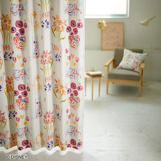 【Disney ディズニー】カラフルな植木鉢でミッキーとミニーが遊んでいる遮光カーテン MICKEY Flower vase Mickey with Minnie - ミッキー フラワーベースミッキーウィズミニー ピンク