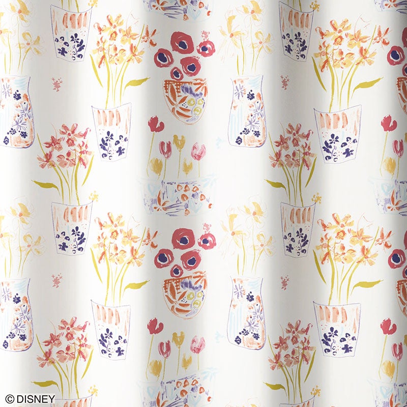 【Disney ディズニー】カラフルな植木鉢でミッキーとミニーが遊んでいる遮光カーテン MICKEY Flower vase Mickey with Minnie - ミッキー フラワーベースミッキーウィズミニー ピンク