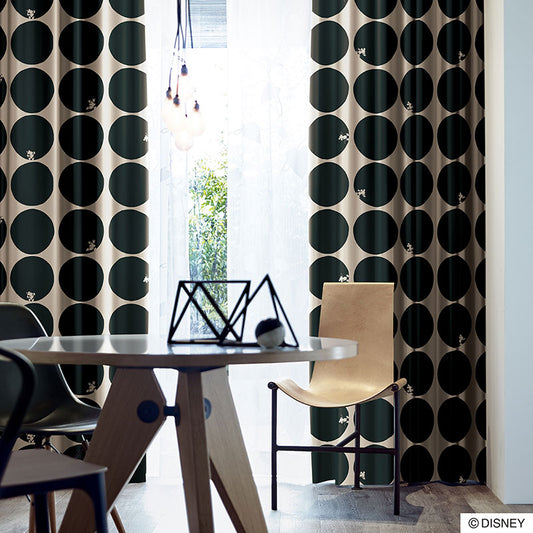 【Disney】手描きのドットを並べたシンプルなデザイン2級遮光カーテン MICKEY Scope - ミッキー スコープ ブラック 幅100×丈135~200cm(1枚入)