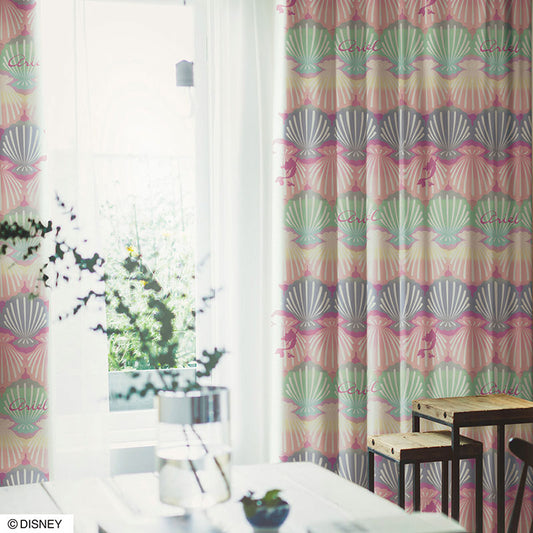 【Disney】アイスクリームのような可愛らしくカラフルなカラーの2級遮光カーテン PRINCESS Shell - プリンセス シェル ピンク 幅100×丈135~200cm(1枚入)