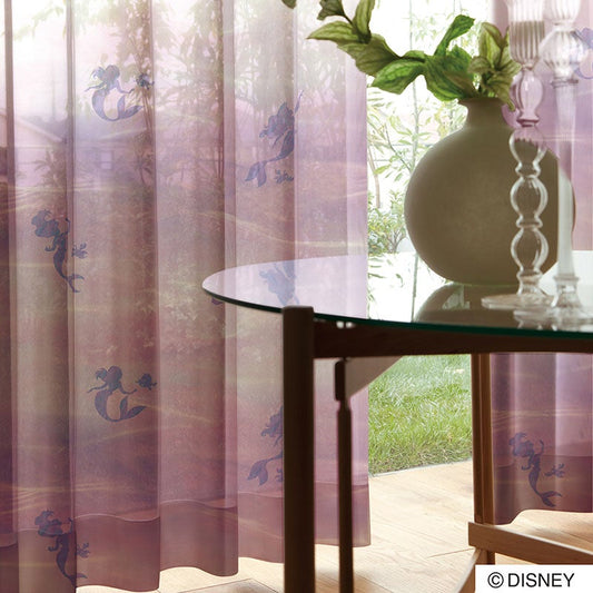 【Disney ディズニー】海の中で自由に泳ぐアリエルをモチーフにしたボイルレースカーテン PRINCES Aqua - プリンセス アクア パープル