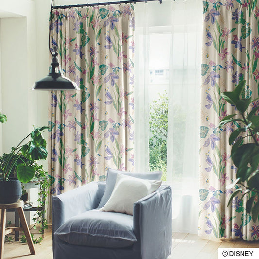 【Disney ディズニー】陽気なキャラクターをモチーフにした2級遮光カーテン PRINCESS Tropical - プリンセス トロピカル アイボリー