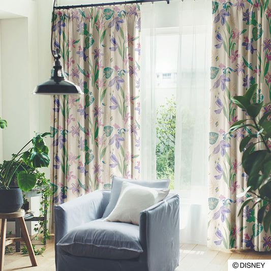 【Disney】陽気なキャラクターをモチーフにした2級遮光カーテン PRINCESS Tropical - プリンセス トロピカル アイボリー 幅100×丈135~200cm(1枚入)