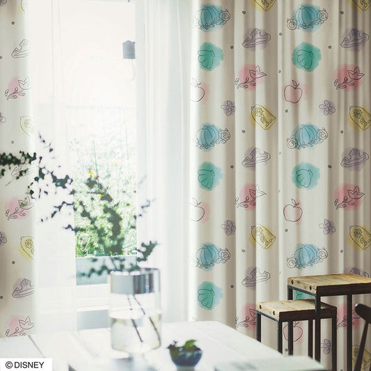 【Disney ディズニー】プリンセスモチーフを散りばめた可愛らしい2級遮光カーテン PRINCESS Princes charm - プリンセス プリンセスチャーム アイボリー