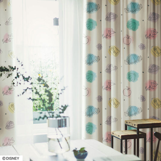 【Disney】プリンセスモチーフを散りばめた可愛らしい2級遮光カーテン PRINCESS Princes charm - プリンセス プリンセスチャーム アイボリー 幅100×丈135~200cm(1枚入)