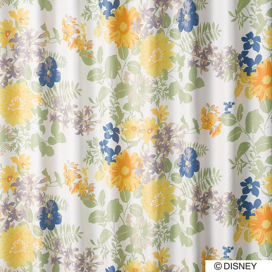 【Disney ディズニー】多彩な花が大らかな構成で窓辺を華やかに彩る2級遮光カーテン MICKY Profusion - ミッキー プロフュージョン イエローグリーン
