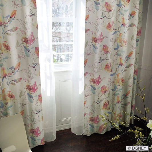 【Disney ディズニー】水彩タッチの優しいナチュラルエレガントな2級遮光カーテン ALICE Rose Garden - アリスローズガーデン ピンク