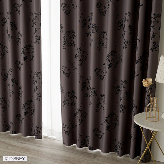【Disney ディズニー】動きのある細い茎と葉がのびやかなデザインの2級遮光カーテン MICKY Twig leaf - ミッキー トゥイッグリーフ パープル