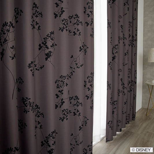 【Disney ディズニー】動きのある細い茎と葉がのびやかなデザインの2級遮光カーテン MICKY Twig leaf - ミッキー トゥイッグリーフ パープル