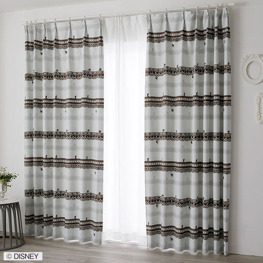 【Disney ディズニー】様々なポーズのミッキーを楽しめるエレガントレース柄の2級遮光カーテン MICKY Trim way - ミッキー トリムウェイ アイボリー