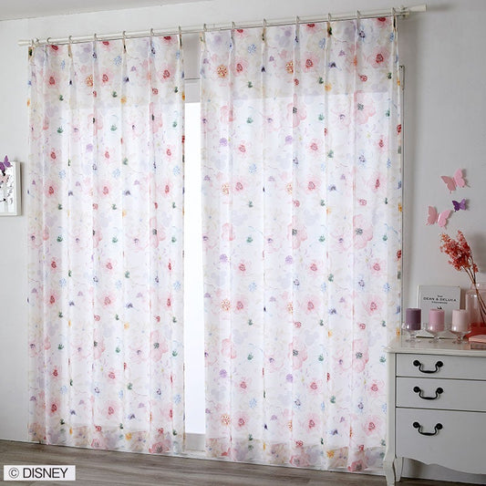 【Disney】光を浴びると優しく透けるフェミニンな花柄のボイルレースカーテン MICKEY Aroma - ミッキー アロマ ローズ
