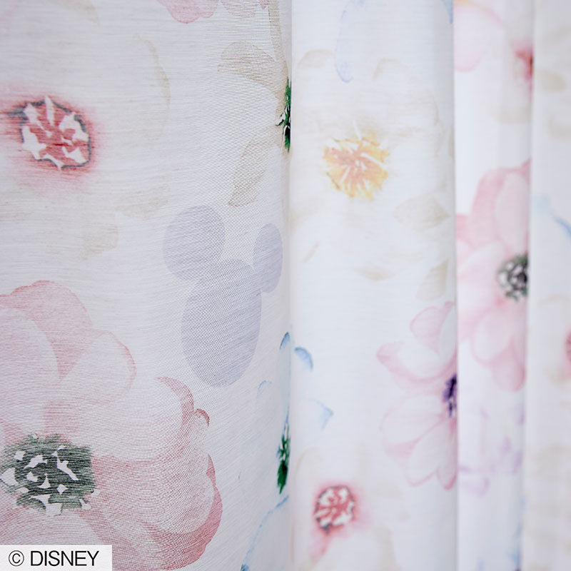 【Disney】光を浴びると優しく透けるフェミニンな花柄のボイルレースカーテン MICKEY Aroma - ミッキー アロマ ローズ 幅100×丈133~198cm(1枚入)