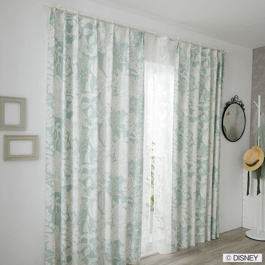 【Disney ディズニー】白雪姫と7人の小人がくらすボタニカルな2級遮光カーテン PRINCESS Heigh-Ho - プリンセス ハイホー ライトグリーン