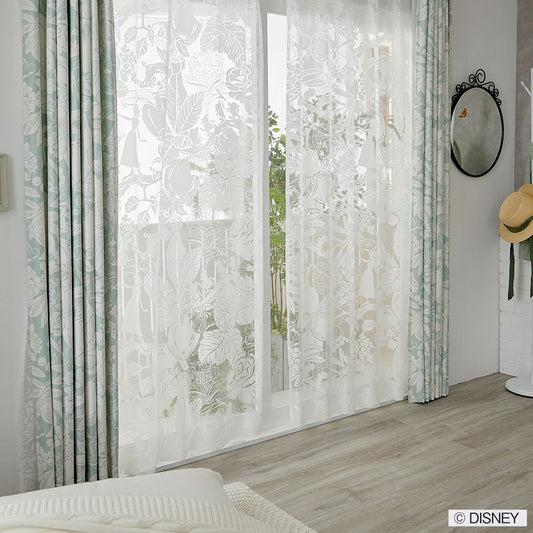 【Disney】白雪姫と7人の小人が暮らすボタニカルなボイルレースカーテン PRINCES Height-Ho Voile - プリンセス ハイホーボイル ホワイト 幅100×丈133~198cm(1枚入)
