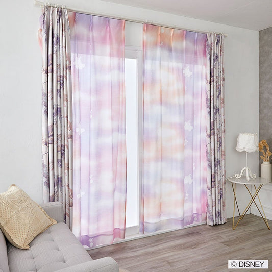 【Disney】夢色グラデーションな空のカラーボイルレースカーテン MICKY Mellow Voile - ミッキー メロウボイル ピンク