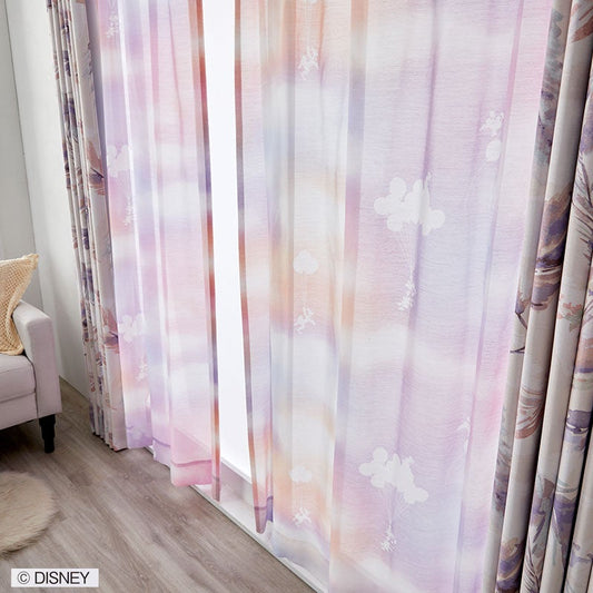 【Disney】夢色グラデーションな空のカラーボイルレースカーテン MICKY Mellow Voile - ミッキー メロウボイル ピンク