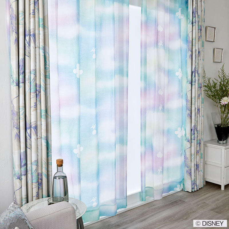 【Disney】夢色グラデーションな空のカラーボイルレースカーテン MICKY Mellow Voile- ミッキー メロウボイル ブルー 幅100×丈133~198cm(1枚入)