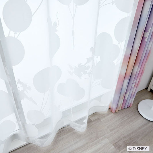 【Disney】風船で遊ぶミッキー達がリズミカルなオパールボイルレースカーテン MICKY Balloon Voile - ミッキー バルーンボイル ホワイト