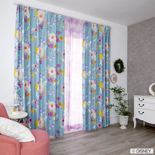 【Disney ディズニー】ラプンツェルの髪飾りをイメージした1級遮光カーテン PRINCES Tangled - プリンセス タングルド ブルーグリーン