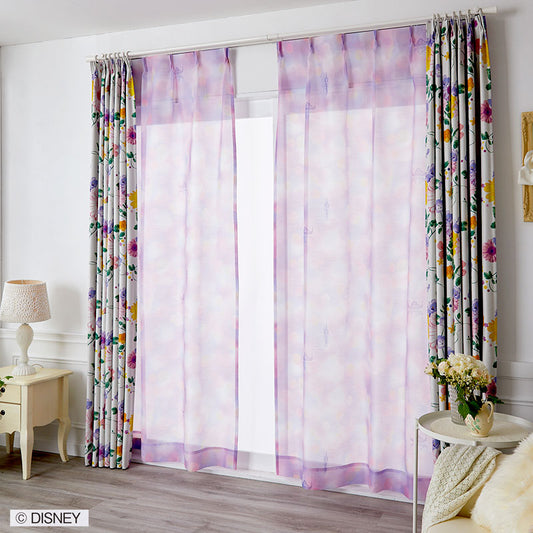 【Disney ディズニー】ラプンツェルの名シーンを再現した美しいレースカーテン!夜空に浮かぶランタンのデザインボイルレースカーテン PRINCES Sea the light Voile - プリンセス シーザライトボイル パープル 幅100×丈133~198cm(1枚入)