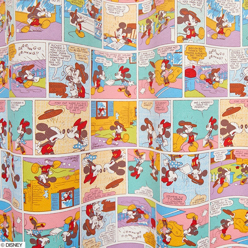 【Disney ディズニー】レトロなコミックアートのバックプリントデザイン1級遮光カーテン MICKY Retro comic - ミッキー レトロコミック アイボリー