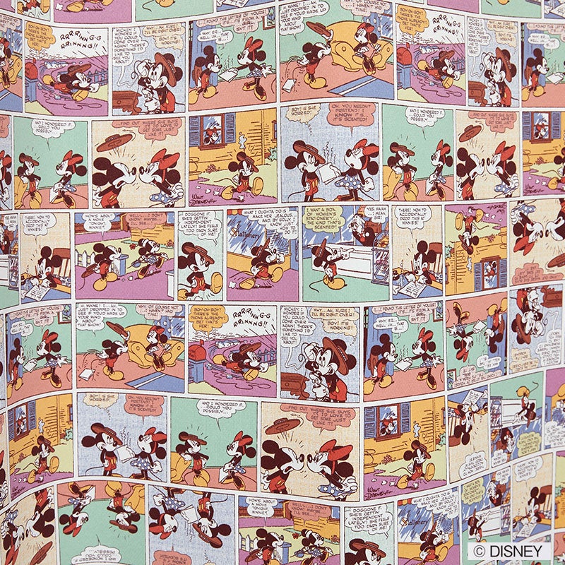 【Disney ディズニー】レトロなコミックアートのバックプリントデザイン1級遮光カーテン MICKY Retro comic - ミッキー レトロコミック ライトベージュ