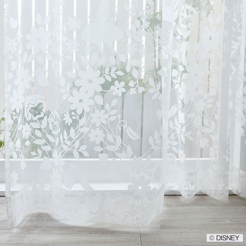 【Disney】アリスとチェシャ猫、時計ウサギが隠れたボイルレースカーテン ALICE Sweet Flower Voile - アリス スウィートフラワーボイル ホワイト