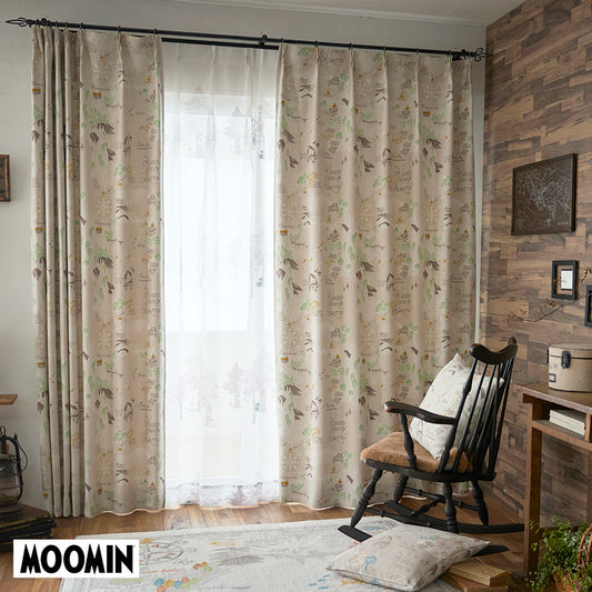 【MOOMIN ムーミン】ムーミン谷の地図 地図の中で個性溢れるキャラクターたちが楽しそうに暮らす情景が描かれた遮光カーテン アイボリー 幅100×丈135~200cm(1枚入)