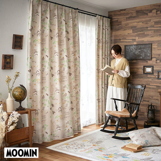 【MOOMIN ムーミン】ムーミン谷の地図 地図の中で個性溢れるキャラクターたちが楽しそうに暮らす情景が描かれた遮光カーテン アイボリー 幅100×丈135~200cm(1枚入)