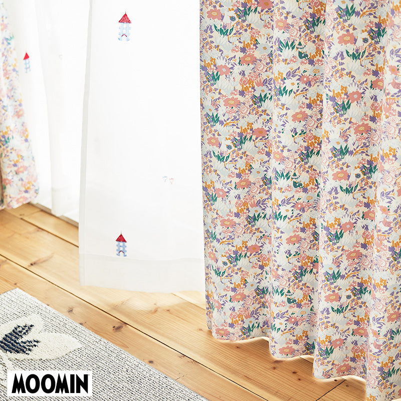 【MOOMIN ムーミン】KOBANA drape コバナ ドレープ お部屋を明るい印象にしてくれる多色感のある小花柄によく見たらムーミンと仲間たちがいっぱい遮光カーテン ピンク