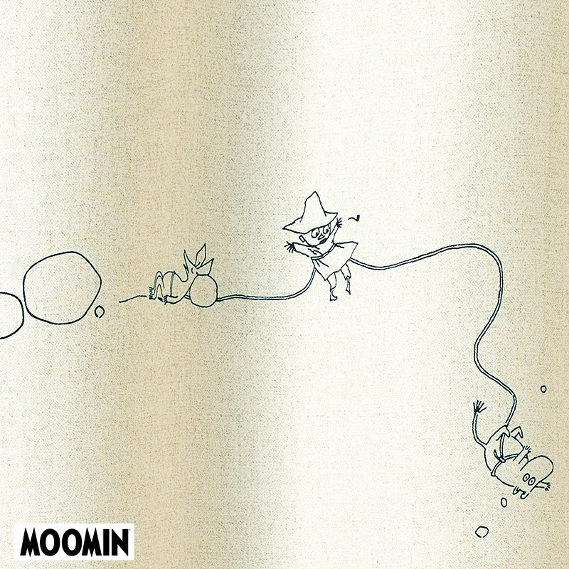 【MOOMIN ムーミン】DENIM BORDER デニムボーダー デニムライクな表情のベースに 小説「ムーミン谷の彗星」の挿絵をプリントした遮光カーテン アイボリー