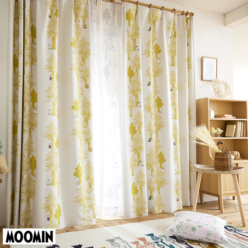 【MOOMIN ムーミン】PUUT drape プート ドレープ ムーミンと仲間たちが繊細なタッチの木々に隠れた北欧ナチュラル遮光カーテン イエロー 幅100×丈135~200cm(1枚入)
