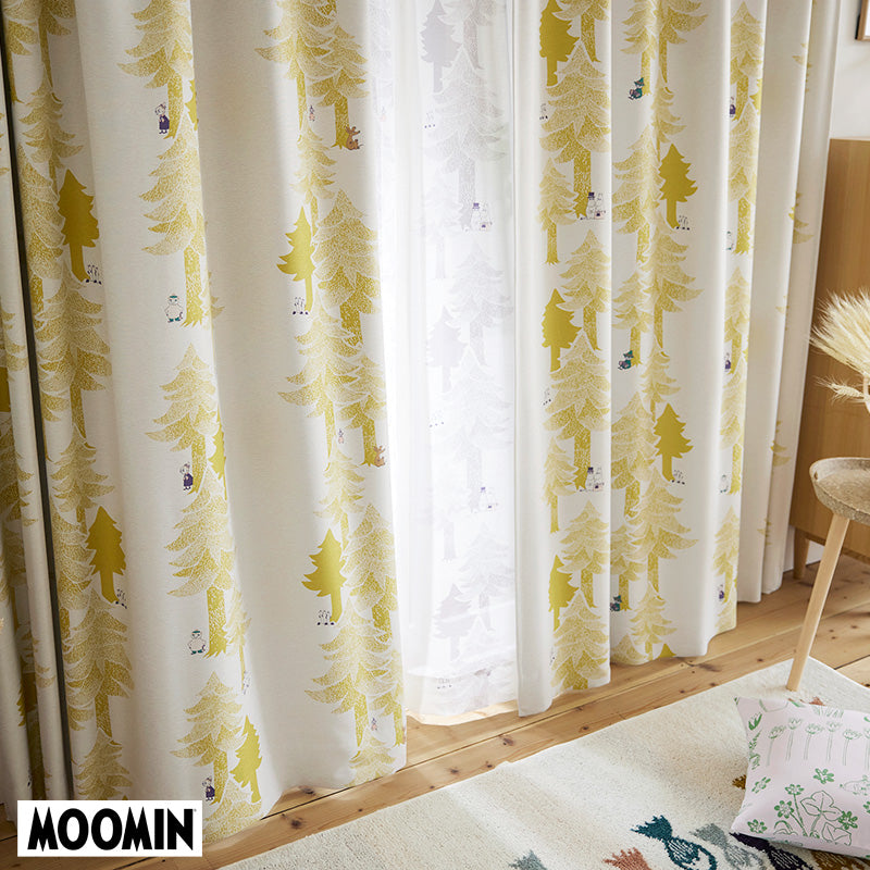 【MOOMIN ムーミン】PUUT drape プート ドレープ ムーミンと仲間たちが繊細なタッチの木々に隠れた北欧ナチュラル遮光カーテン イエロー 幅100×丈135~200cm(1枚入)