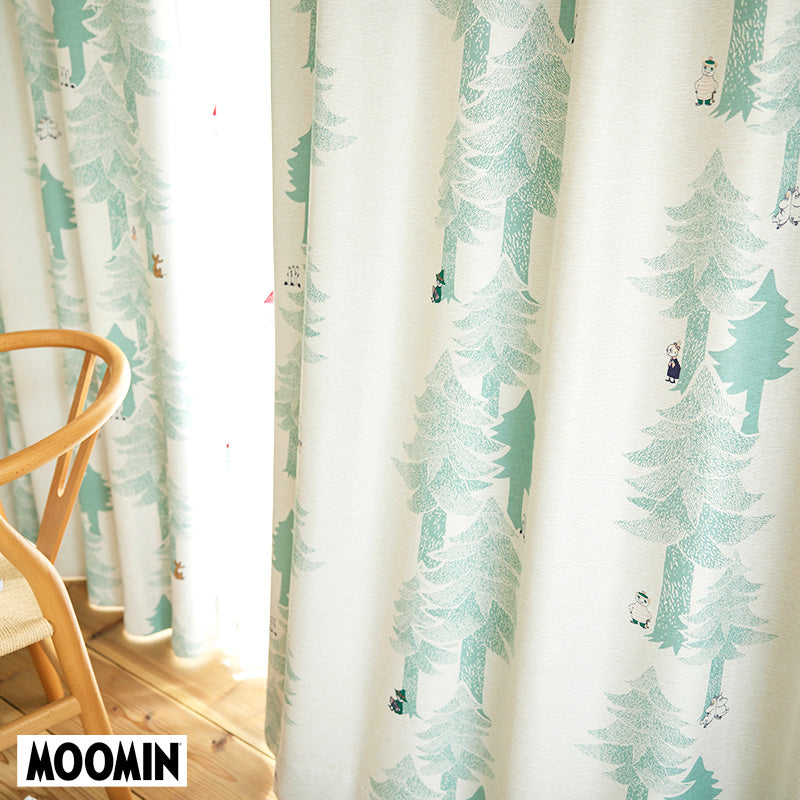 【MOOMIN ムーミン】PUUT drape プート ドレープ ムーミンと仲間たちが繊細なタッチの木々に隠れた北欧ナチュラル遮光カーテン ライトブルーグリーン 幅100×丈135~200cm(1枚入)