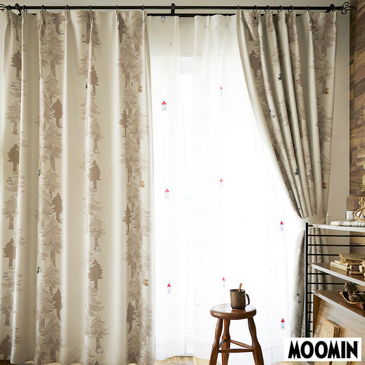 【MOOMIN ムーミン】PUUT drape プート ドレープ ムーミンと仲間たちが繊細なタッチの木々に隠れた北欧ナチュラル遮光カーテン ライトブラウン