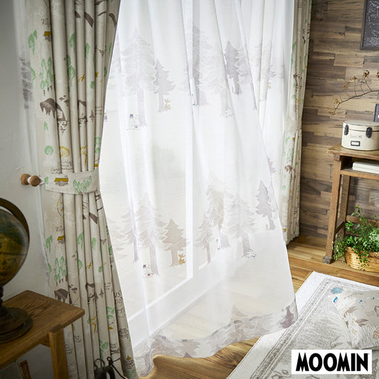 【MOOMIN ムーミン】PUUT BORDER voile プートボーダー ボイル ムーミンと仲間たちが隠れた北欧テイストなデザインレースカーテン 幅100×丈133~198cm(1枚入)