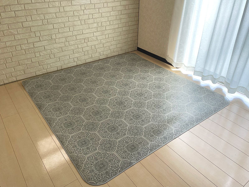 汚れても拭き取るだけでキレイ!はっ水&抗菌加工防炎ダイニングラグ Elm - エルム グレー