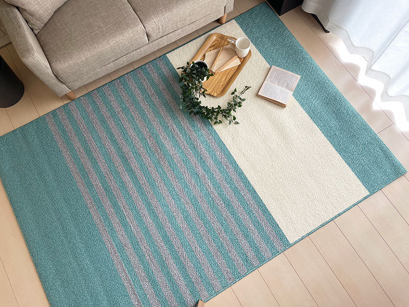 こぼれてもパッと弾く撥水加工で手洗いできる抗菌防ダニダイニング リビングアクセントラグ キール - Kiel ブルー