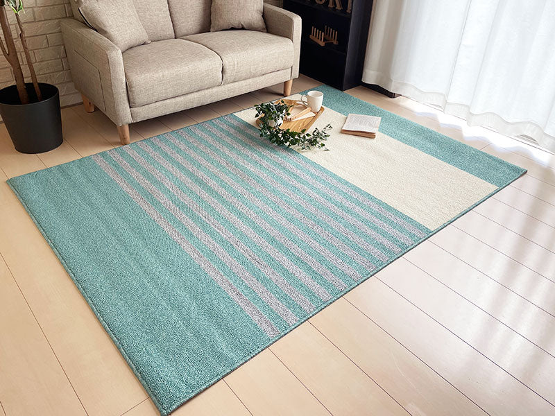 こぼれてもパッと弾く撥水加工で手洗いできる抗菌防ダニダイニング リビングアクセントラグ キール - Kiel ブルー